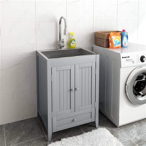 stainless steel large capacity laundry sink in cabinet|utility room sink with cabinet.